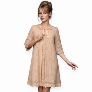Vintage Odette Barsa Lace Overlay Peignoir Peach Beige Fits Medium